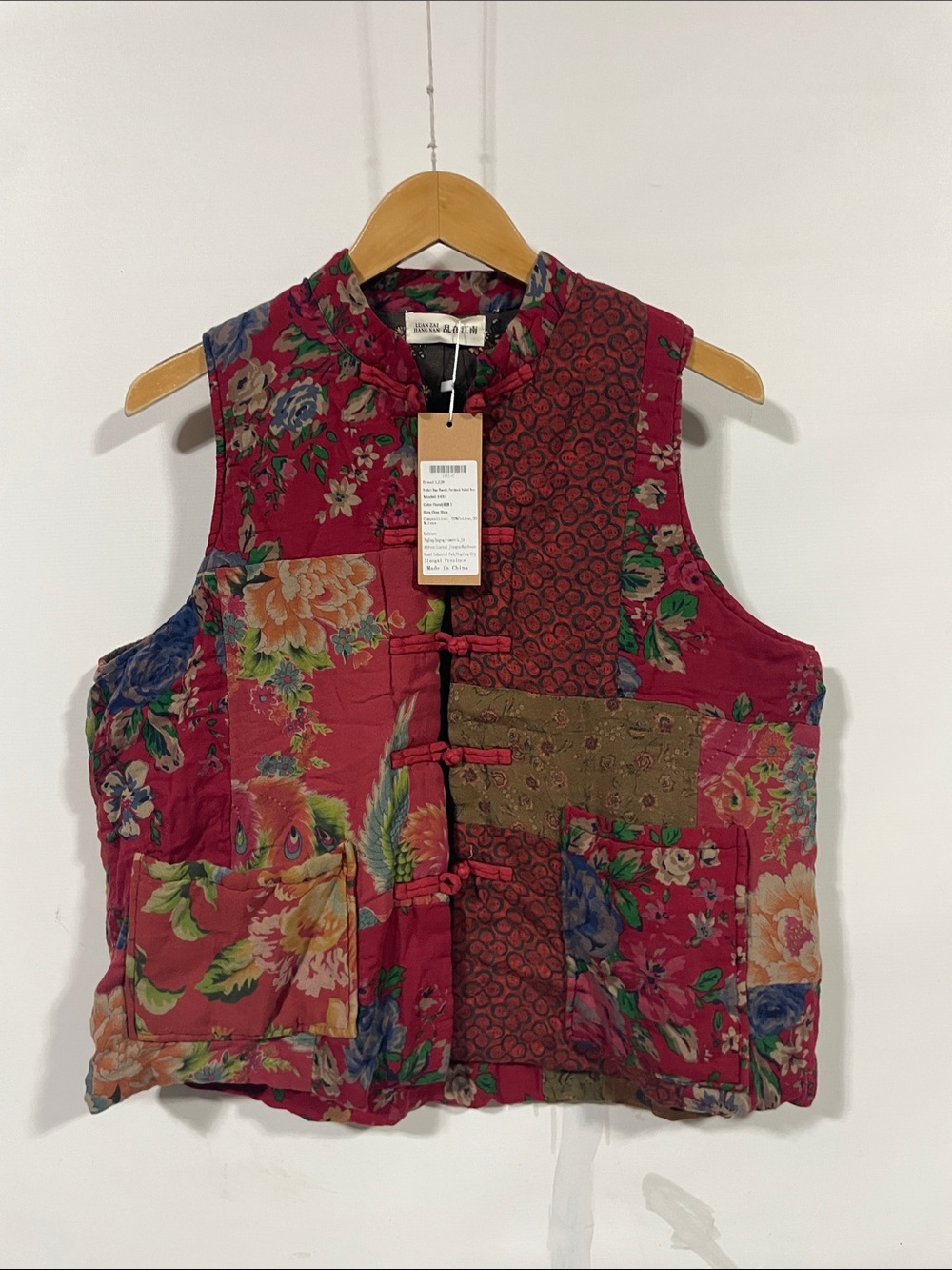 Sleeveless Patchwork Floral Vest - Red